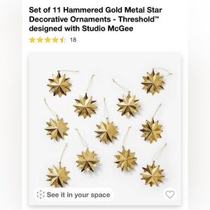 NWT Set of 11 Hammered Gold Metal Star Ornaments